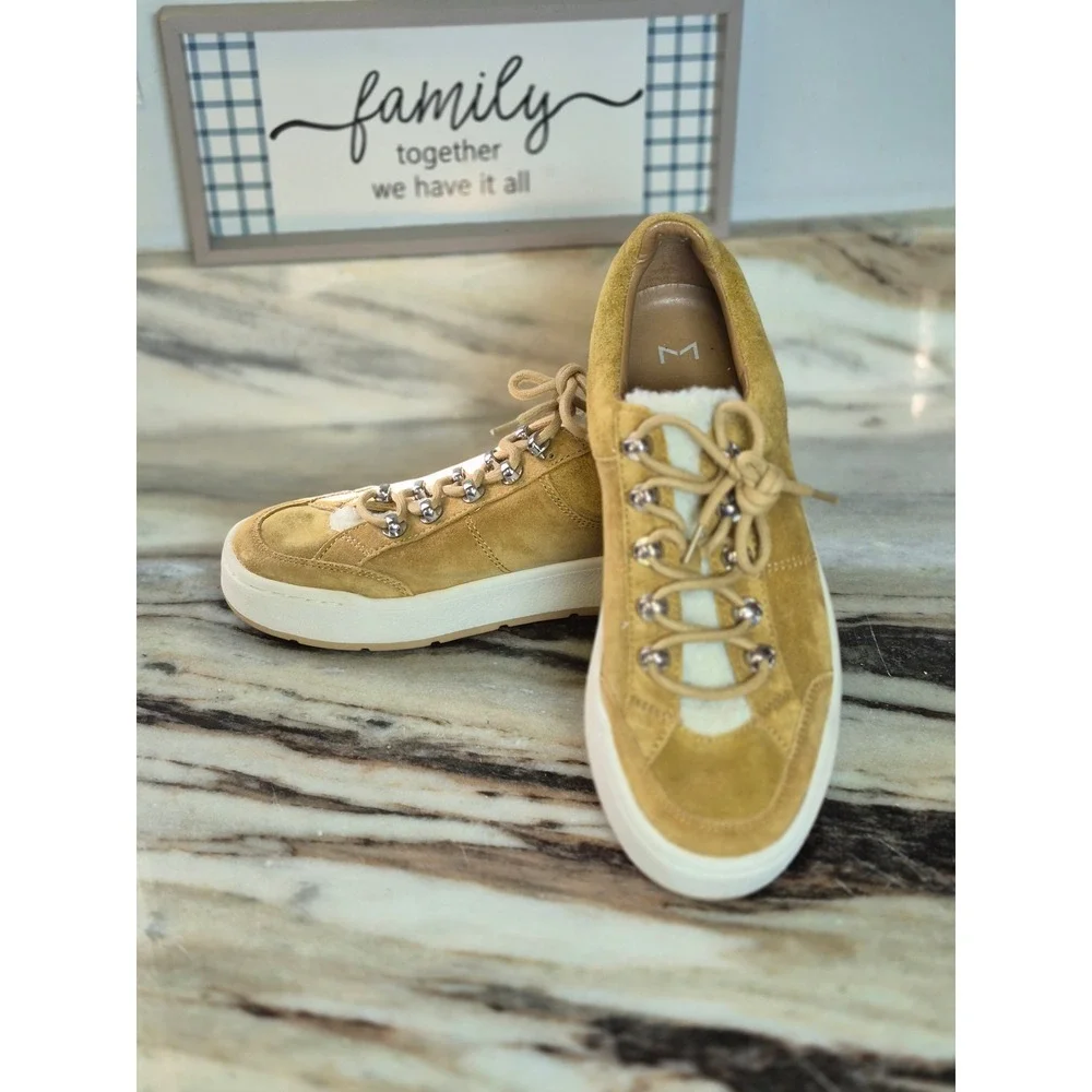 Marc Fisher LTD Maite Tan Suede Faux Fur Hiker Low Top Sneakers 8.5M MLMAITE